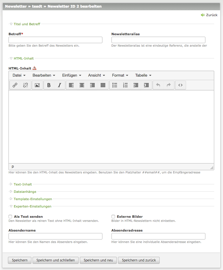 Contao Newsletter anlegen